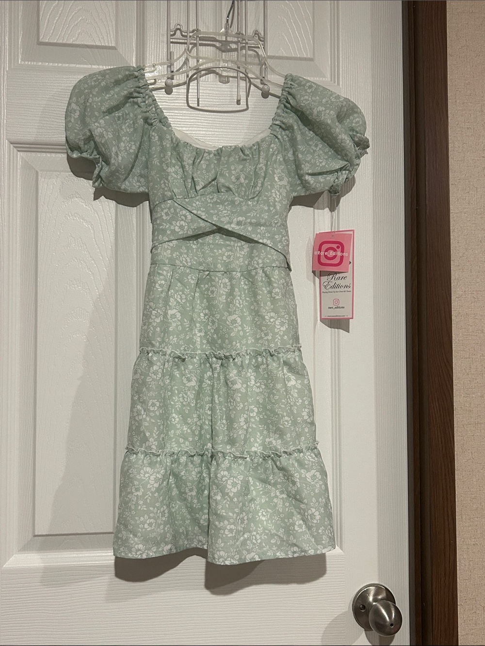 Sage Green Floral Puff Sleeve Sundress rare editions 7 $64